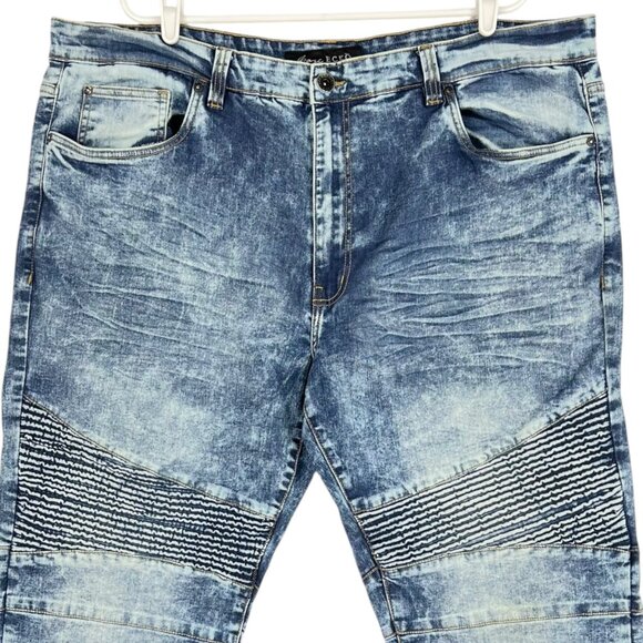 Marc Ecko Cut & Sew Men's Stretch Acid Wash Blue Denim Moto Jeans Size 44x32 - Picture 3 of 12